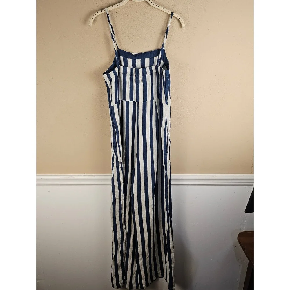 NWT‎ Brixton Womens Deep Sea Blue Striped Mykonos Wide Leg Jumpsuit Small